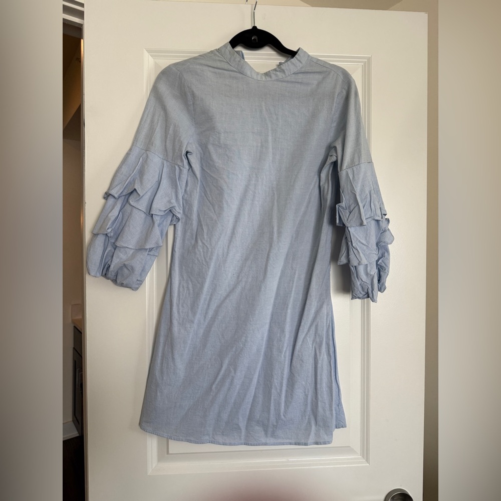 Zara Light Blue Ruffle Sleeve Dress 95% cotton sz XS
